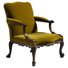 Early 19th Century Gainsborough Armchair in Green Cotton Velvet Mohair