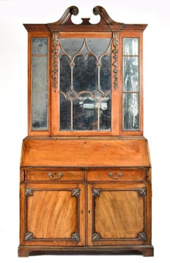 Early 19th Century George III Chinese Chippendale Mirrored Secretary Bookcase