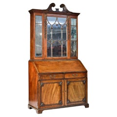 Early 19th Century George III Chinese Chippendale Mirrored Secretary Bookcase