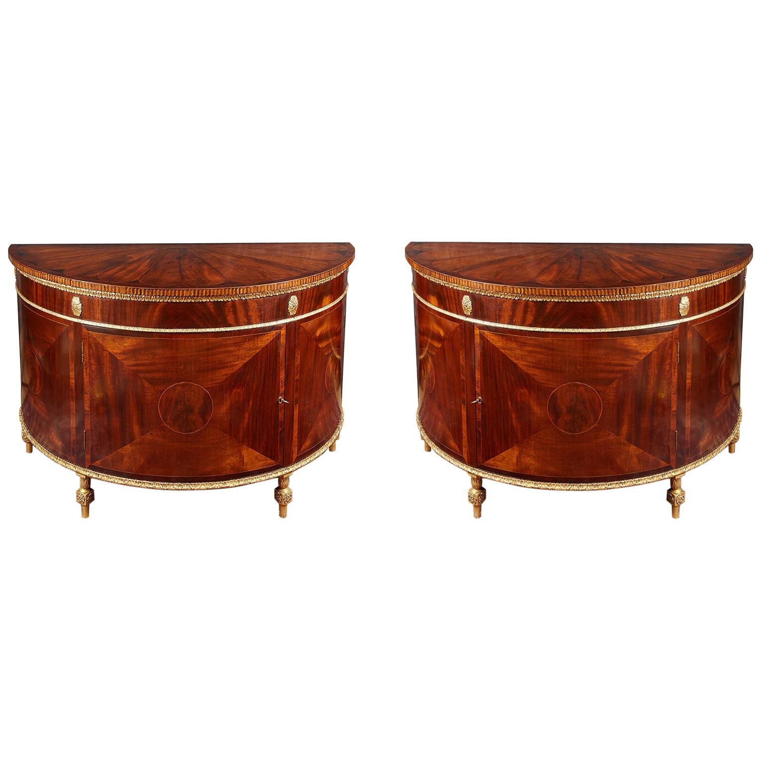 Late 18th Century George III Pair of Demilune Commodes
