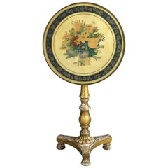 Early 19th Century George IV Giltwood and Painted Tilt-Top Floral Table