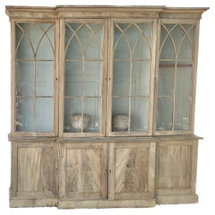 Antique Early 19th Century Georgian Bleached Mahogany Breakfront Bookcase