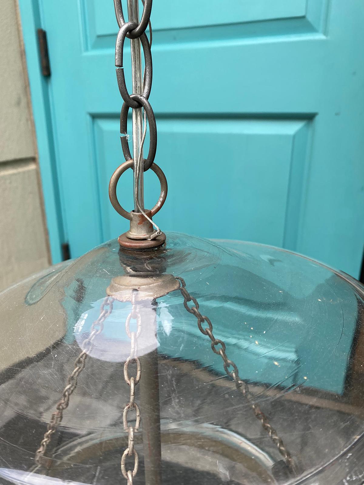 Early 19th Century Georgian Brass & Glass 3 Light Bell Jar with Smoke Bell For Sale 2