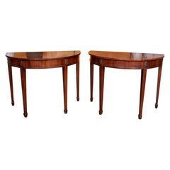 Early 19th Century Georgian Mahogany Demilune Console Tables with Tapered Legs