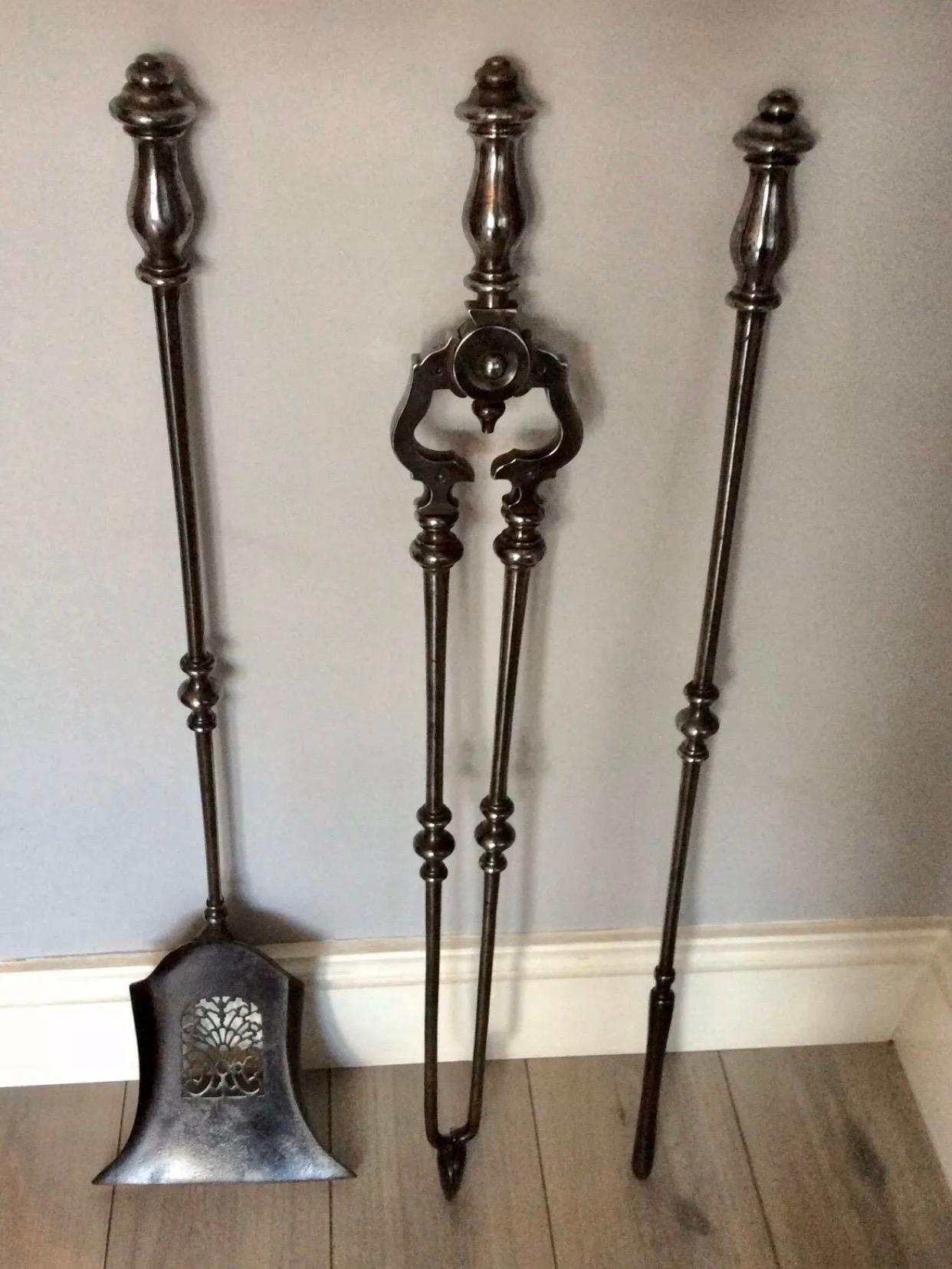 Scottish Early 19th Century Georgian Polished Steel Fire Irons