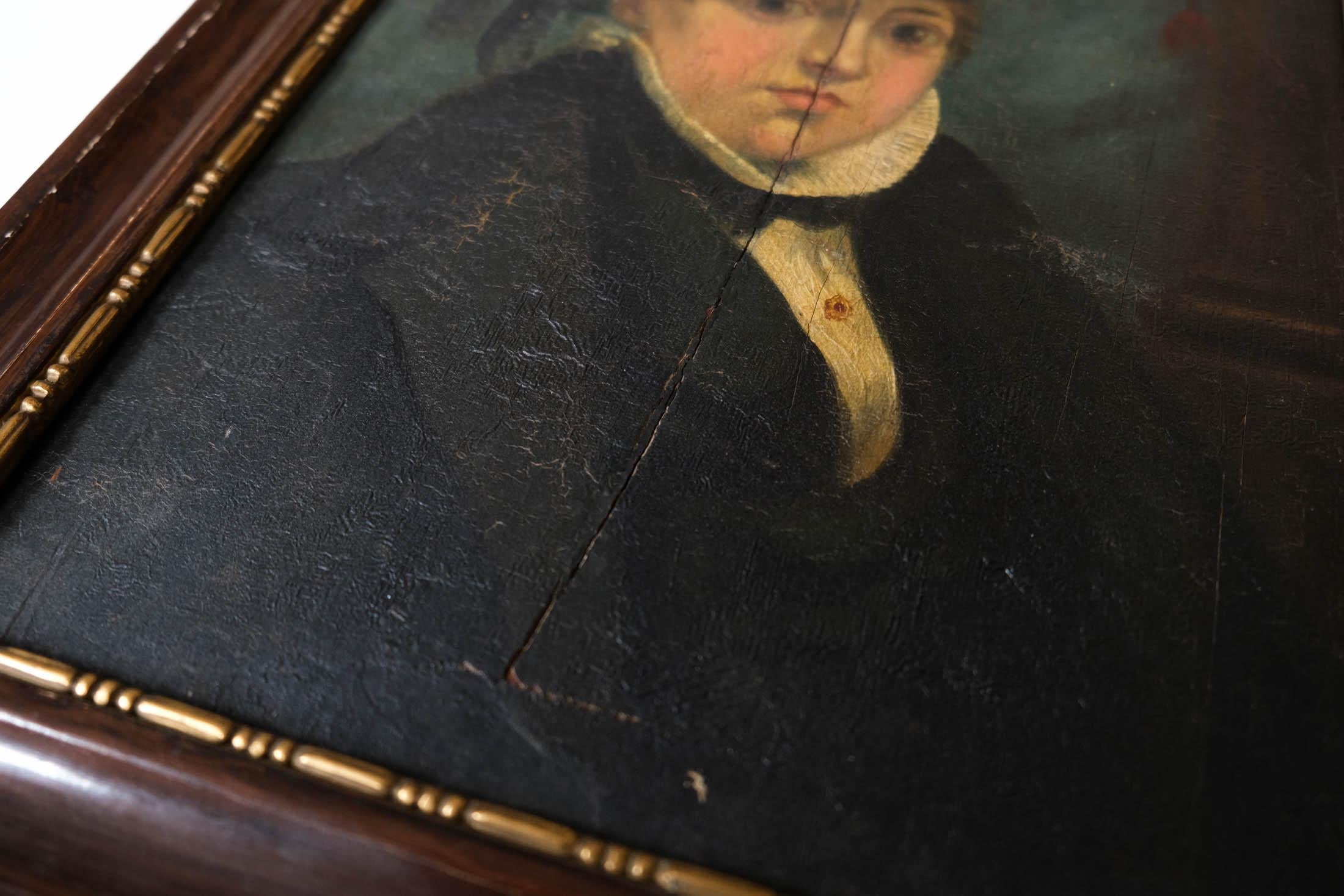 Gesso Early 19th Century, Georgian Portrait Painting, Oil on Board, C.1820s For Sale