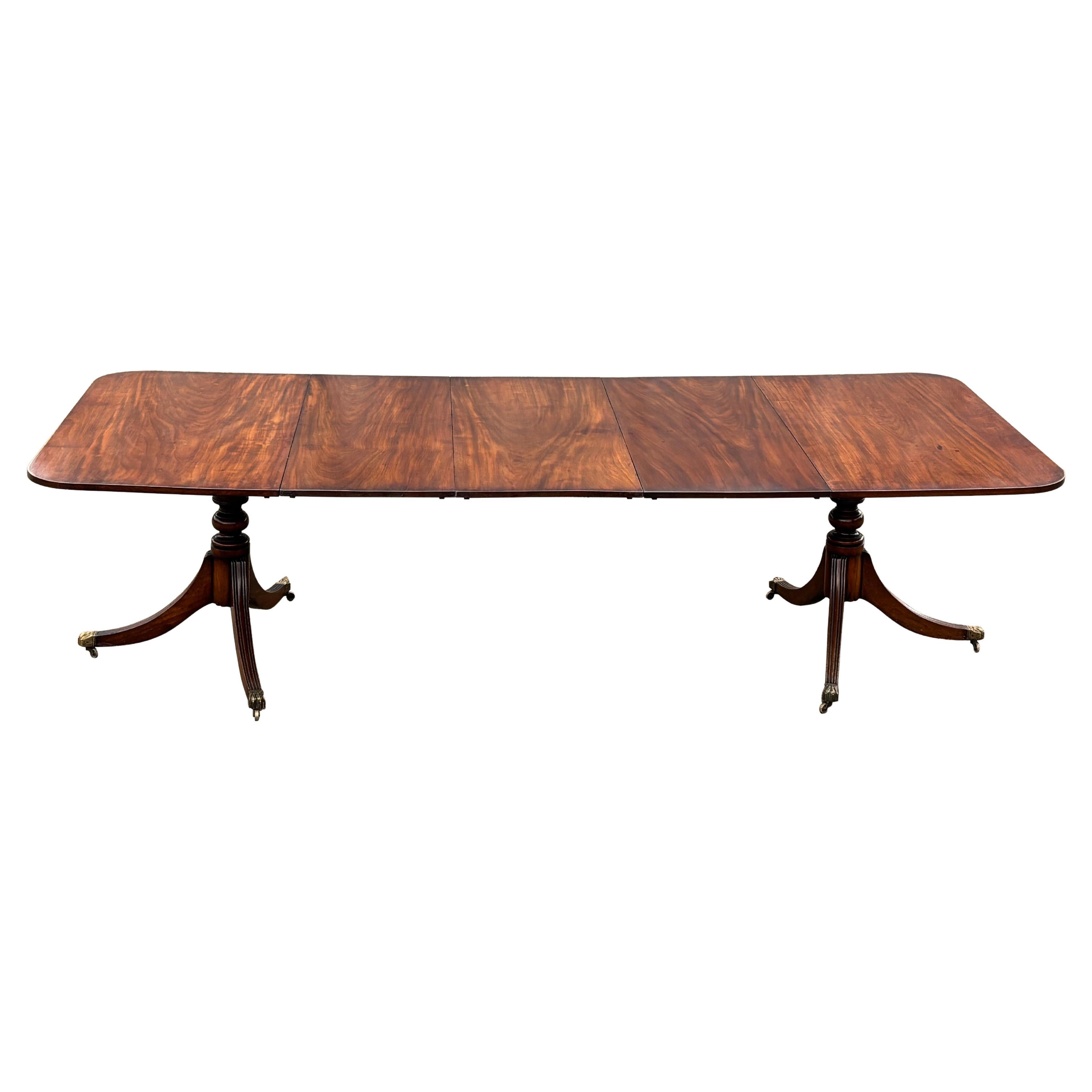 Early 19th Century Georgian Solid Mahogany Twin Pedestal Dining Table For Sale