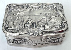 Early 19th Century German 13 Loth Silver Repoussé Landscape Box, Hanau, C. 1820