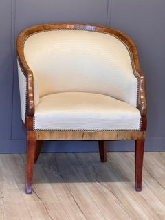 Early 19th Century German Biedermeier Fruitwood Upholstered Tub Chair