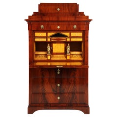 Early 19th Century German Biedermeier Secretaire Desk with Secret Compartment