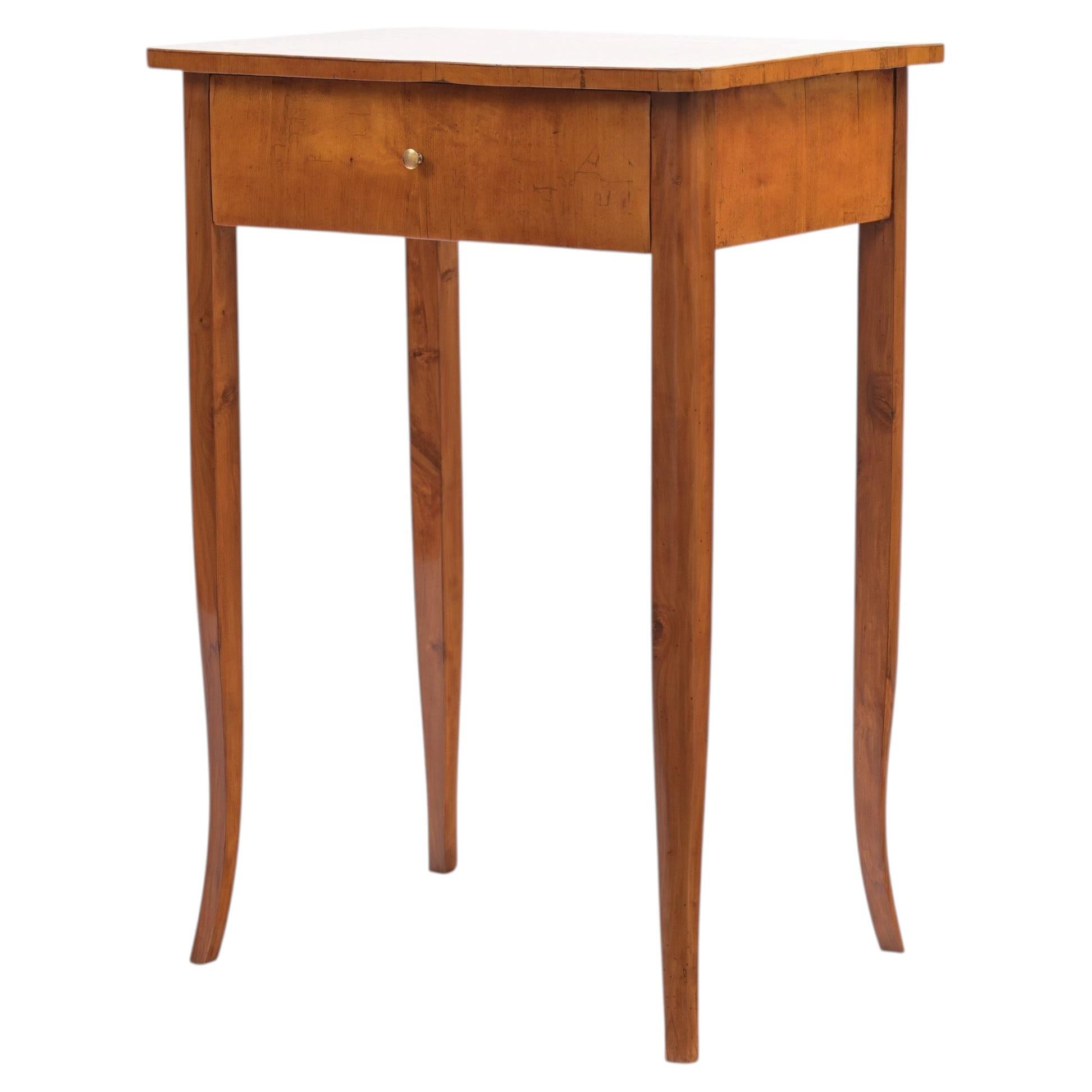 Early 19th Century German Biedermeier Side Table ca. 1820 Birchwood with Drawer