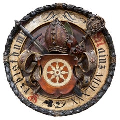 Early 19th Century German Carved Wooden Coat of Arms Medallion Shield of Mainz