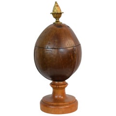 Early 19th Century, German Coconut Box on a Turned Wooden Stand with Gilded Cast