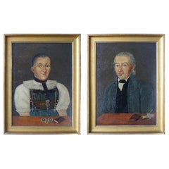 Early 19th Century German Folk Art Oil on Panel Paintings