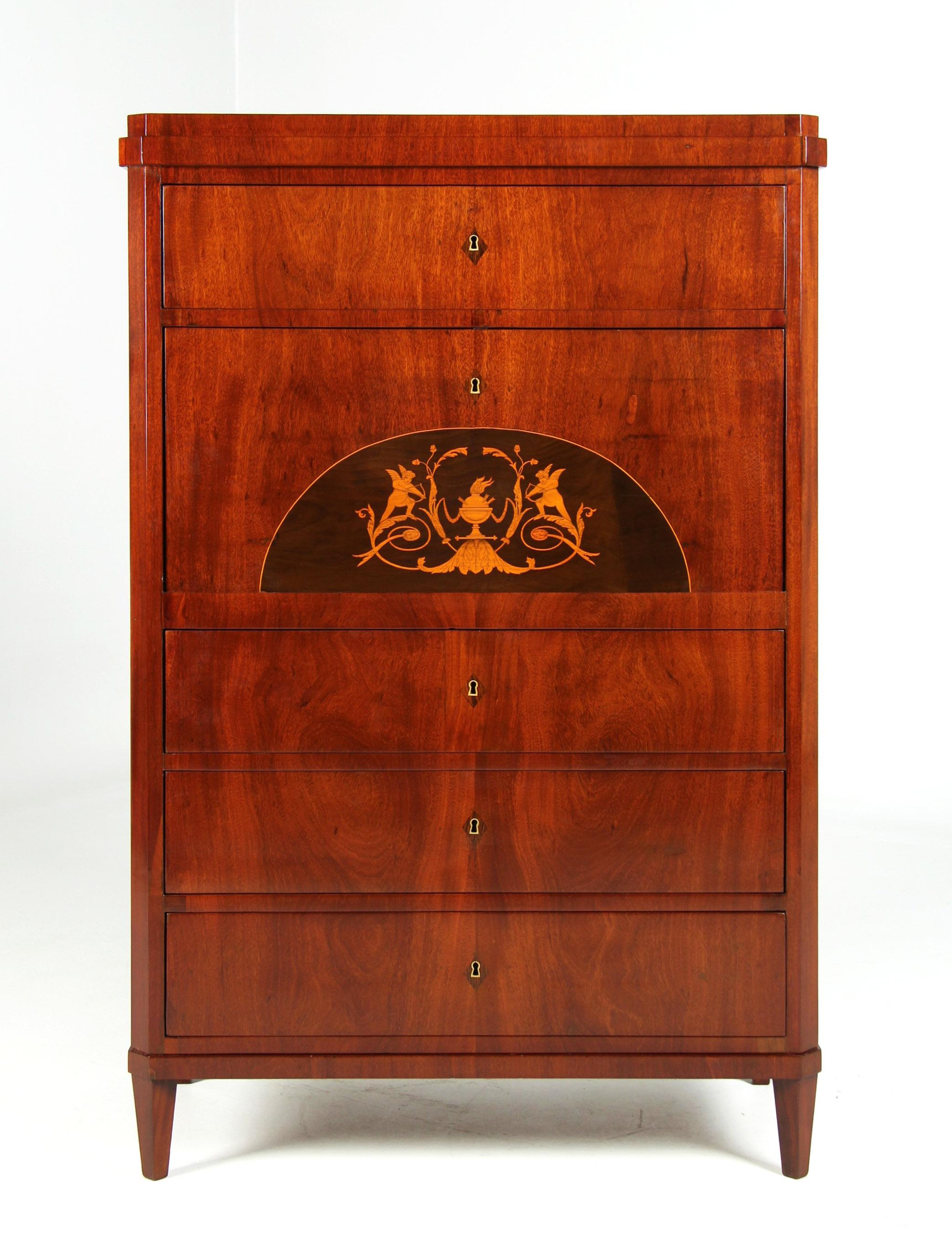 Bouleau Secrétaire allemand ou danois du début du 19e siècle, acajou, Biedermeier, vers 1815 en vente
