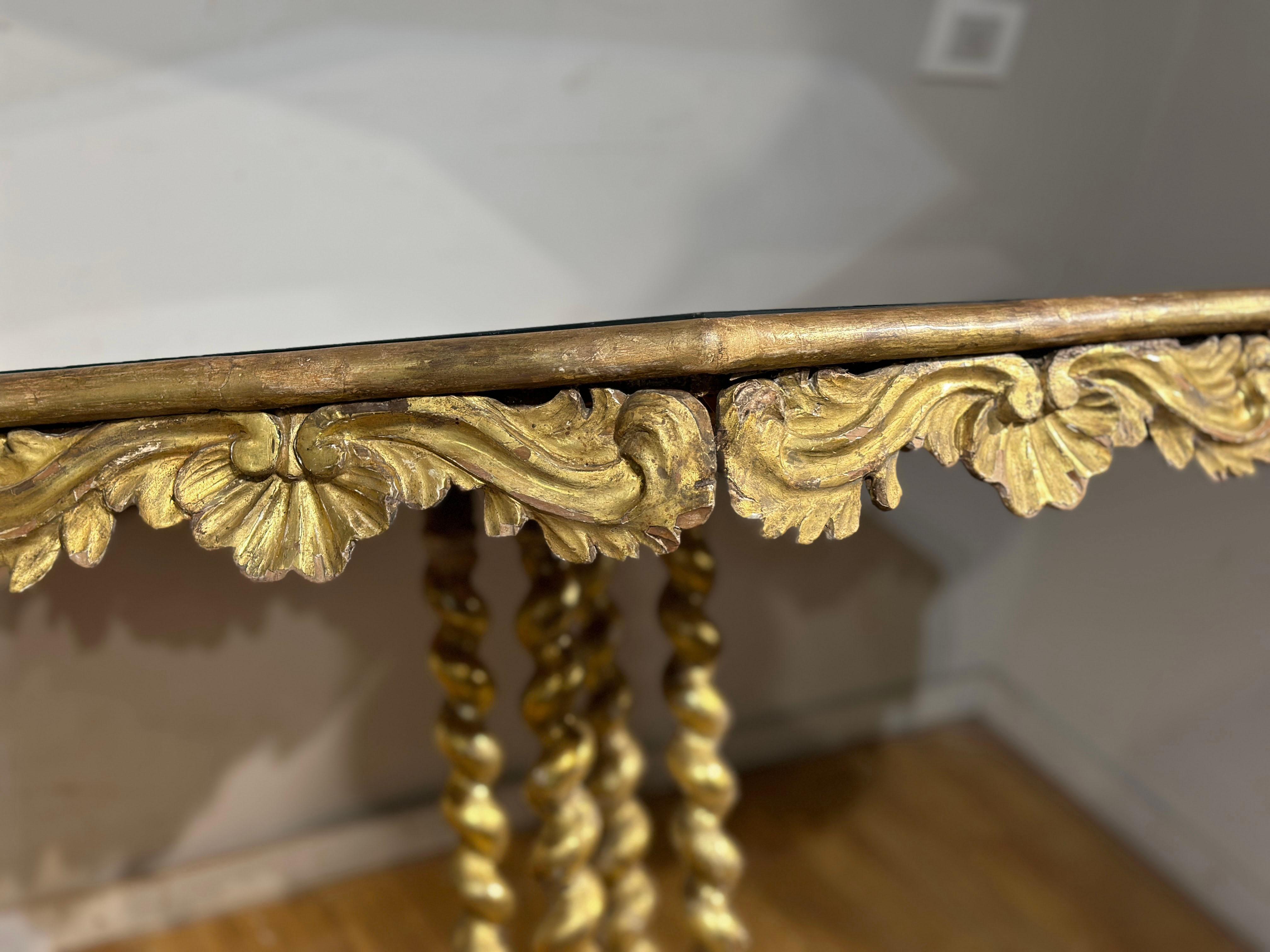 Crystal EARLY 19th CENTURY GILDED WOOD TABLE WITH SIMILAR MALACHITE FABRIC For Sale