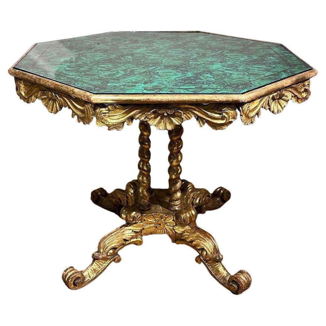 EARLY 19th CENTURY GILDED WOOD TABLE WITH SIMILAR MALACHITE FABRIC For ...