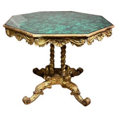 EARLY 19th CENTURY GILDED WOOD TABLE WITH SIMILAR MALACHITE FABRIC