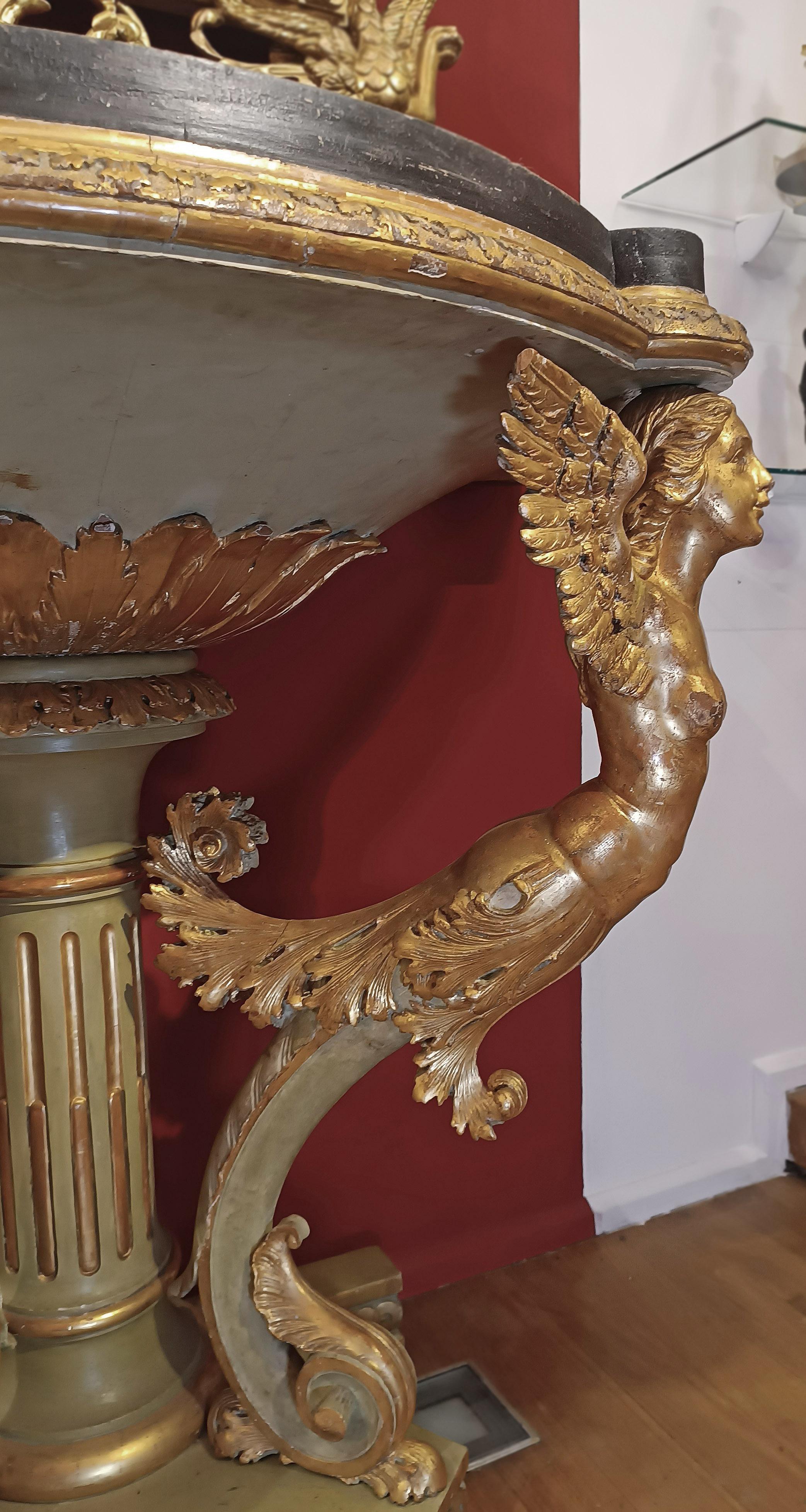 EARLY 19th CENTURY GILT AND PAINTED EMPIRE CONSOLE TABLE in vendita 4