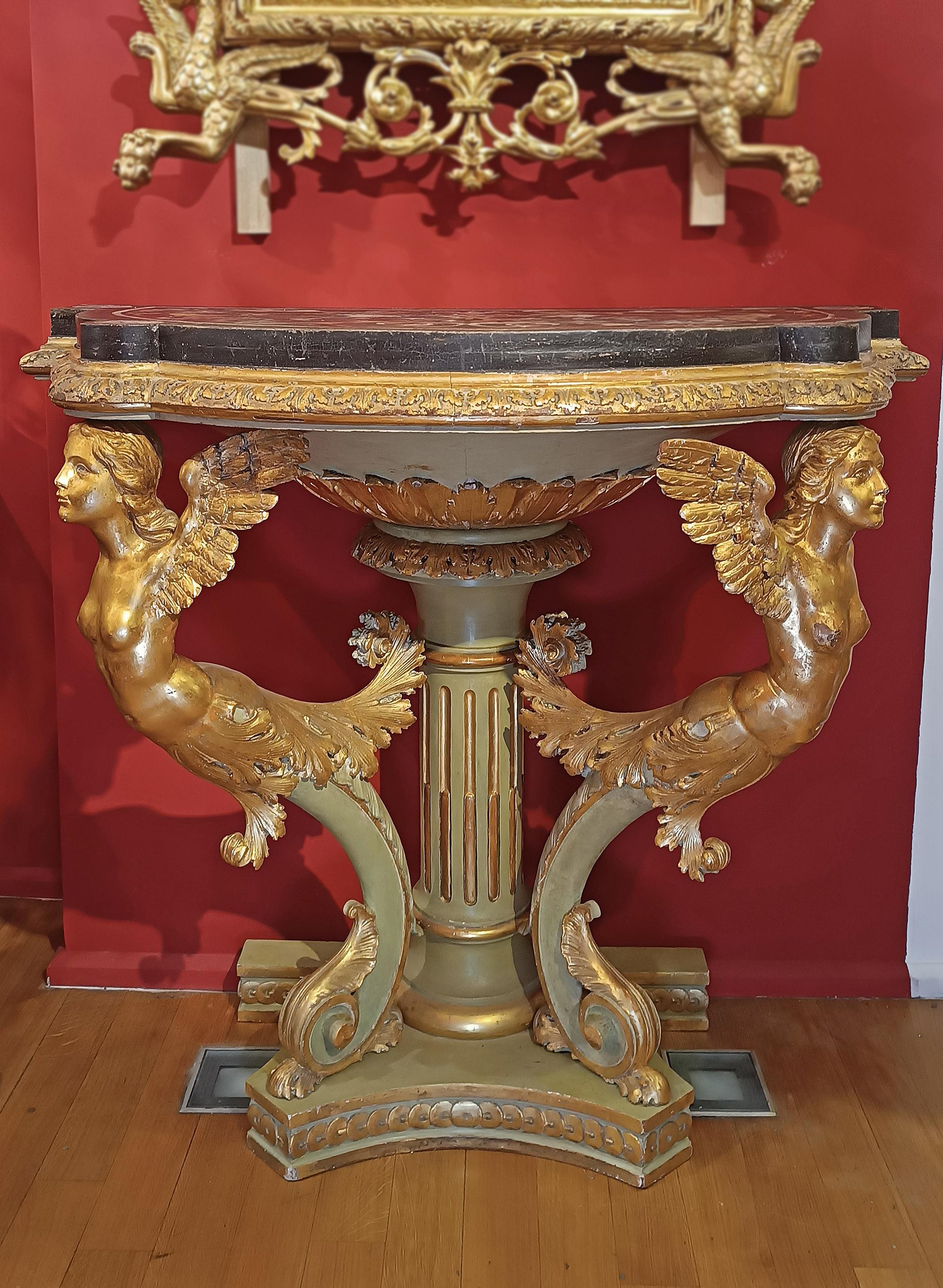 EARLY 19th CENTURY GILT AND PAINTED EMPIRE CONSOLE TABLE For Sale 6