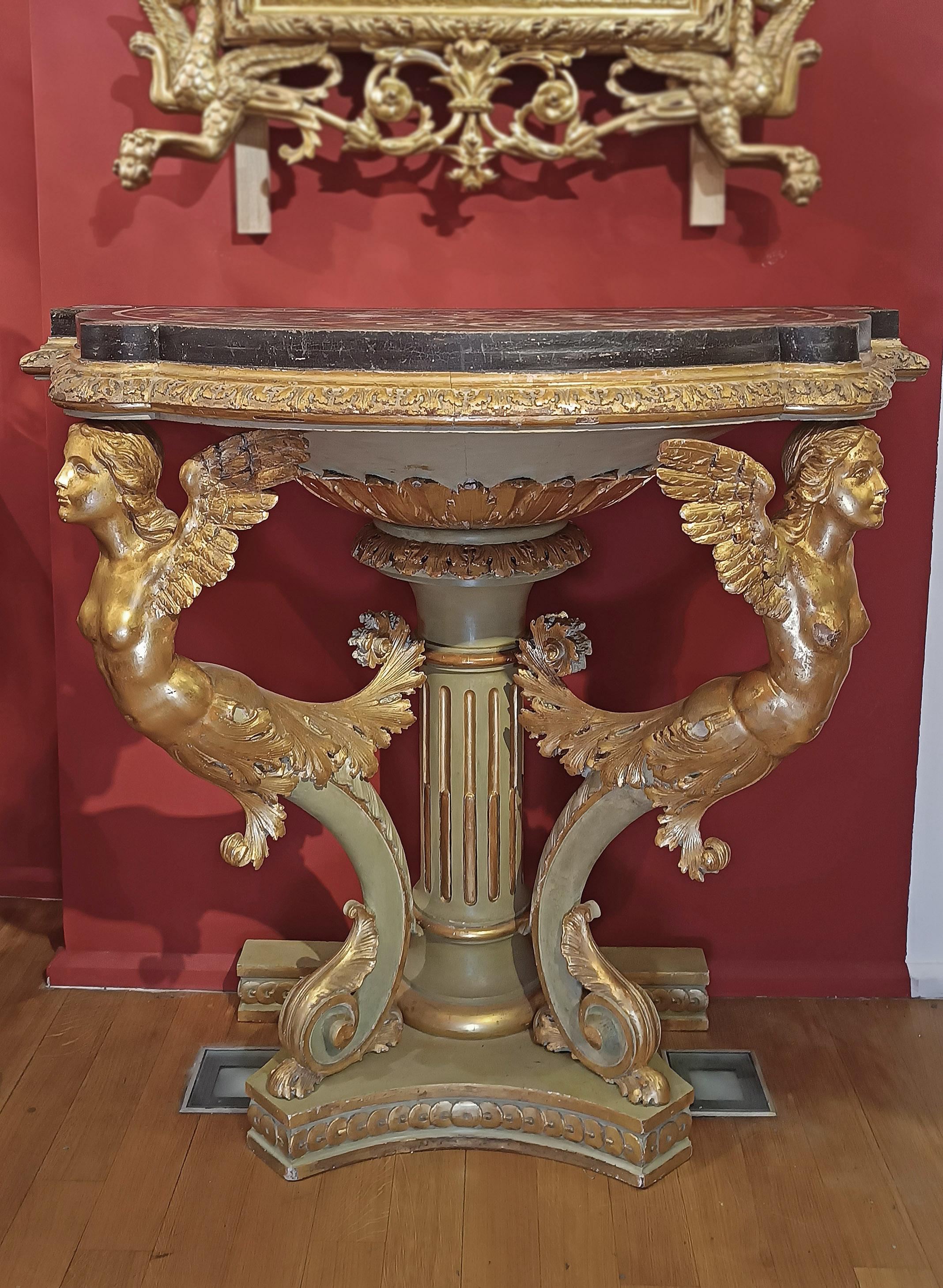 EARLY 19th CENTURY GILT AND PAINTED EMPIRE CONSOLE TABLE in vendita 6