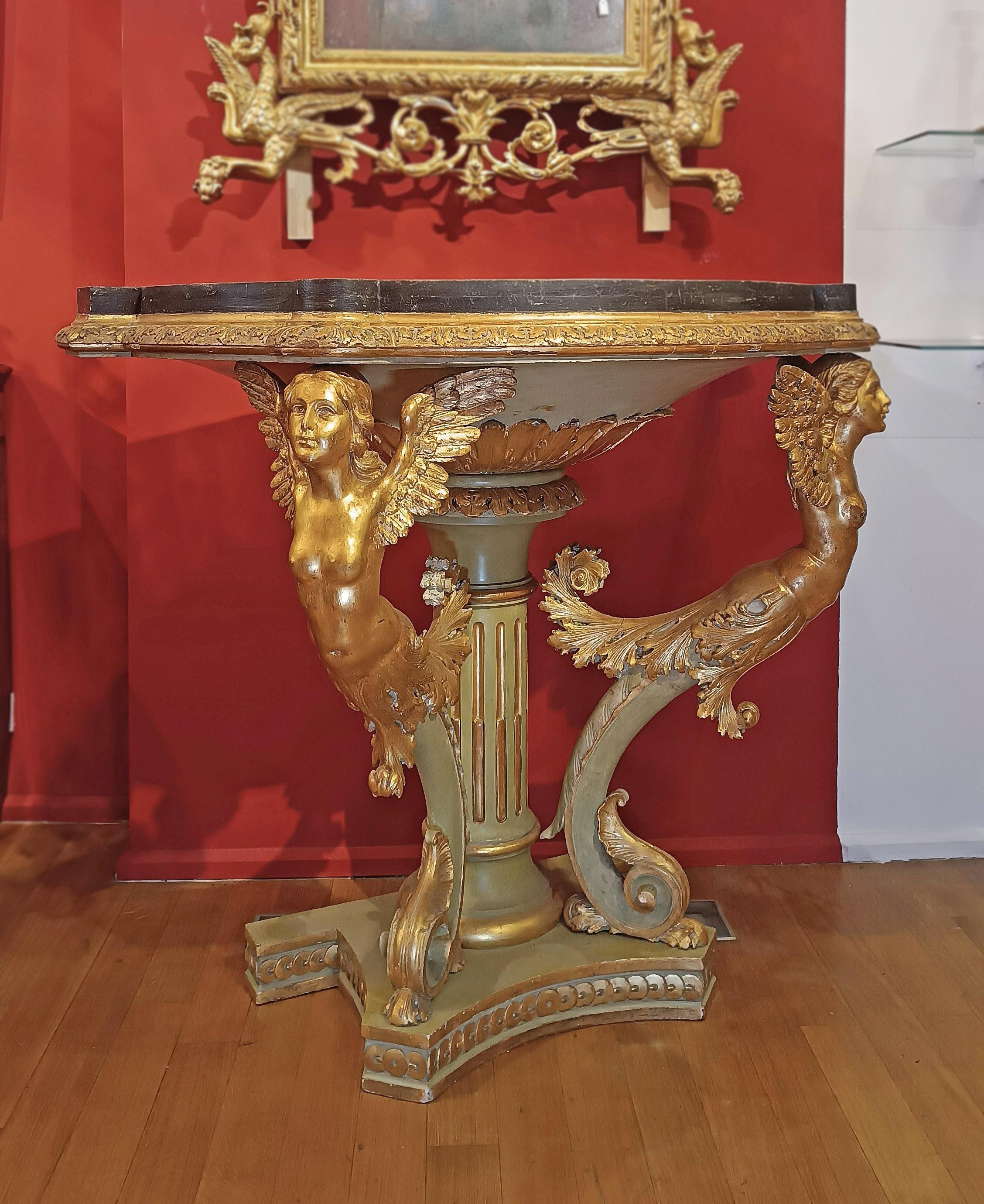 EARLY 19th CENTURY GILT AND PAINTED EMPIRE CONSOLE TABLE For Sale 7