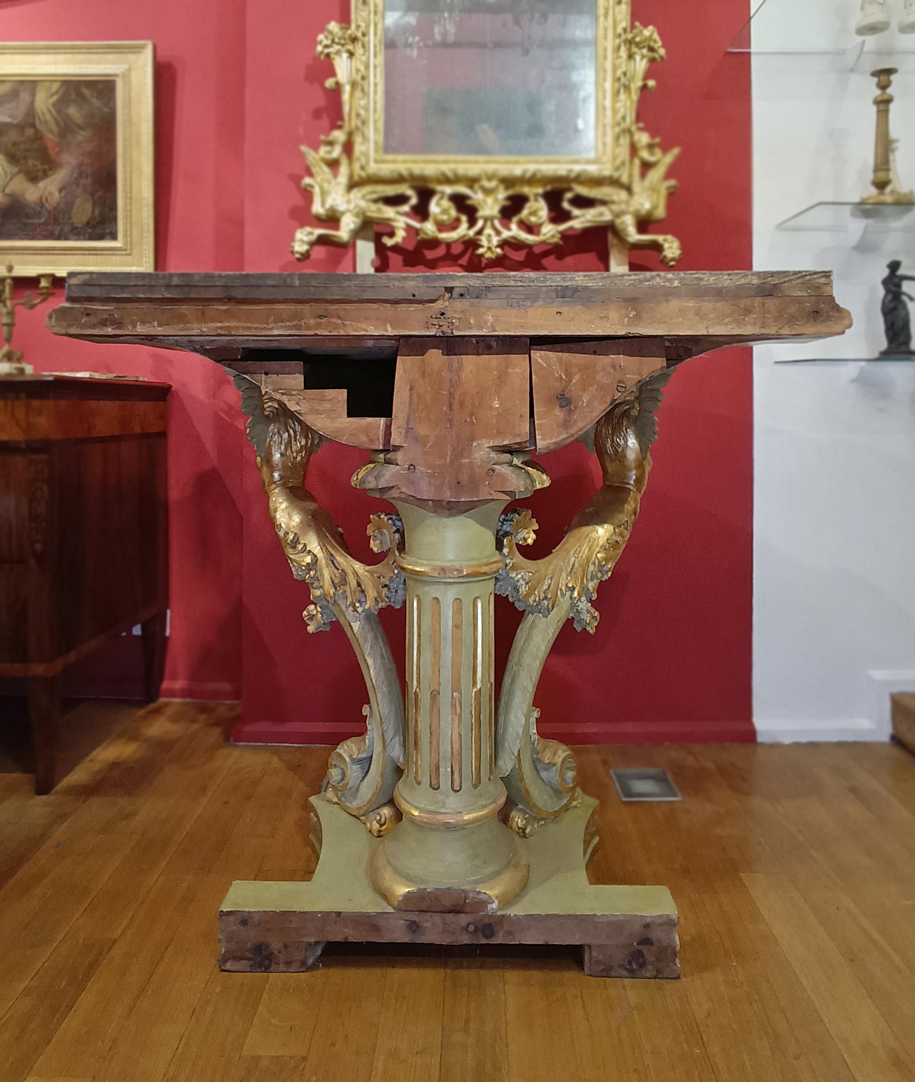 Italian EARLY 19th CENTURY GILT AND PAINTED EMPIRE CONSOLE TABLE For Sale