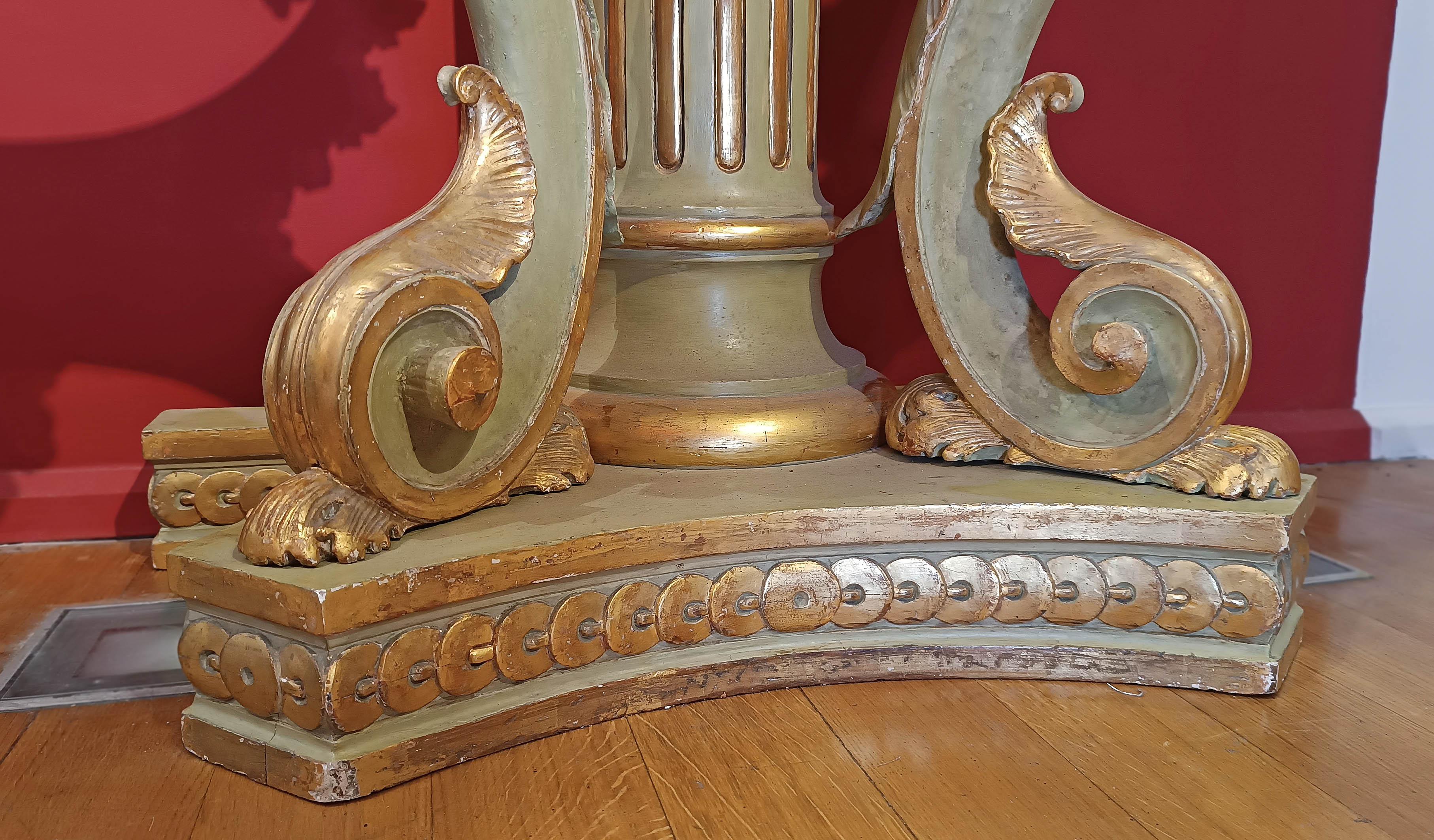 Gold Leaf EARLY 19th CENTURY GILT AND PAINTED EMPIRE CONSOLE TABLE For Sale