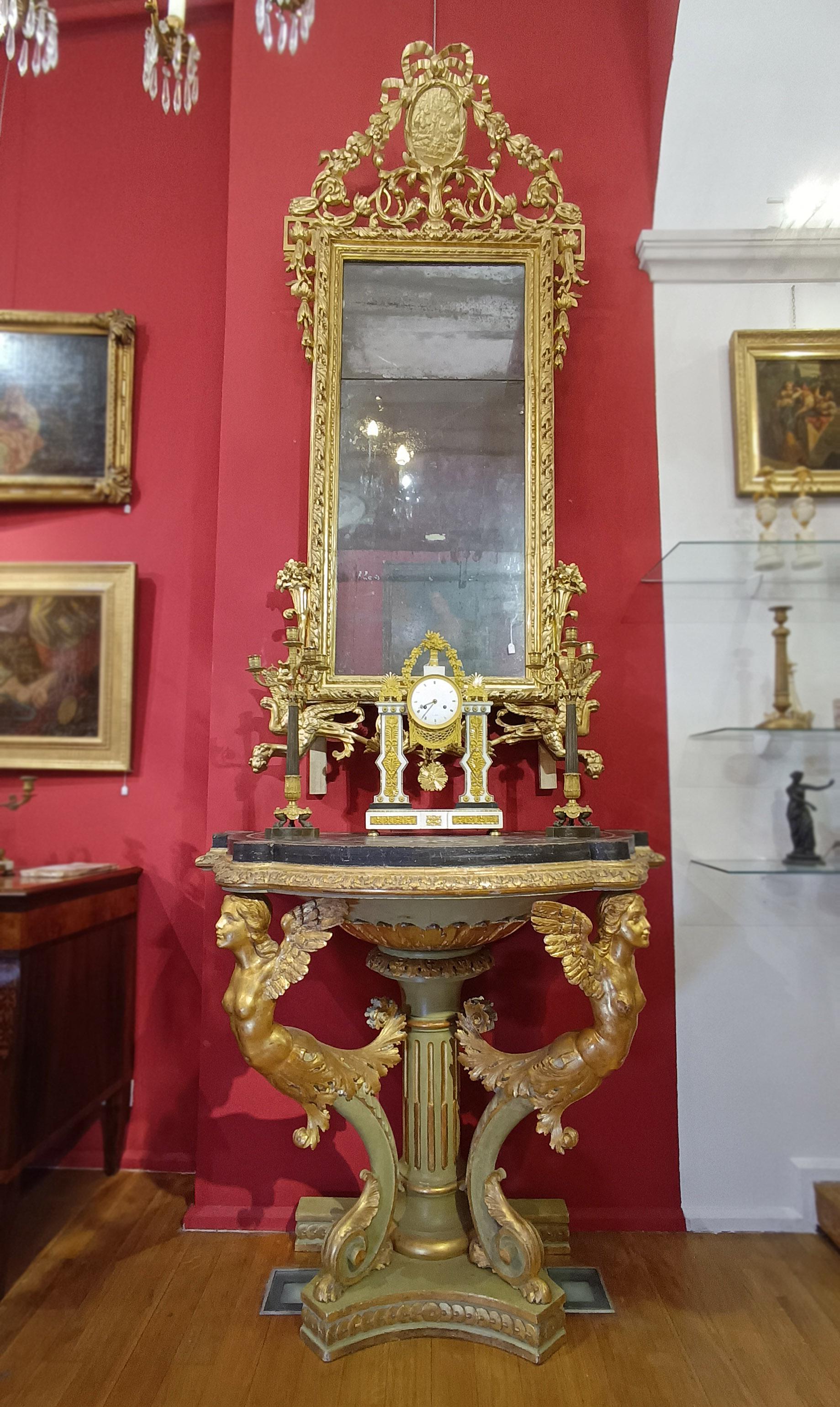 EARLY 19th CENTURY GILT AND PAINTED EMPIRE CONSOLE TABLE For Sale 1