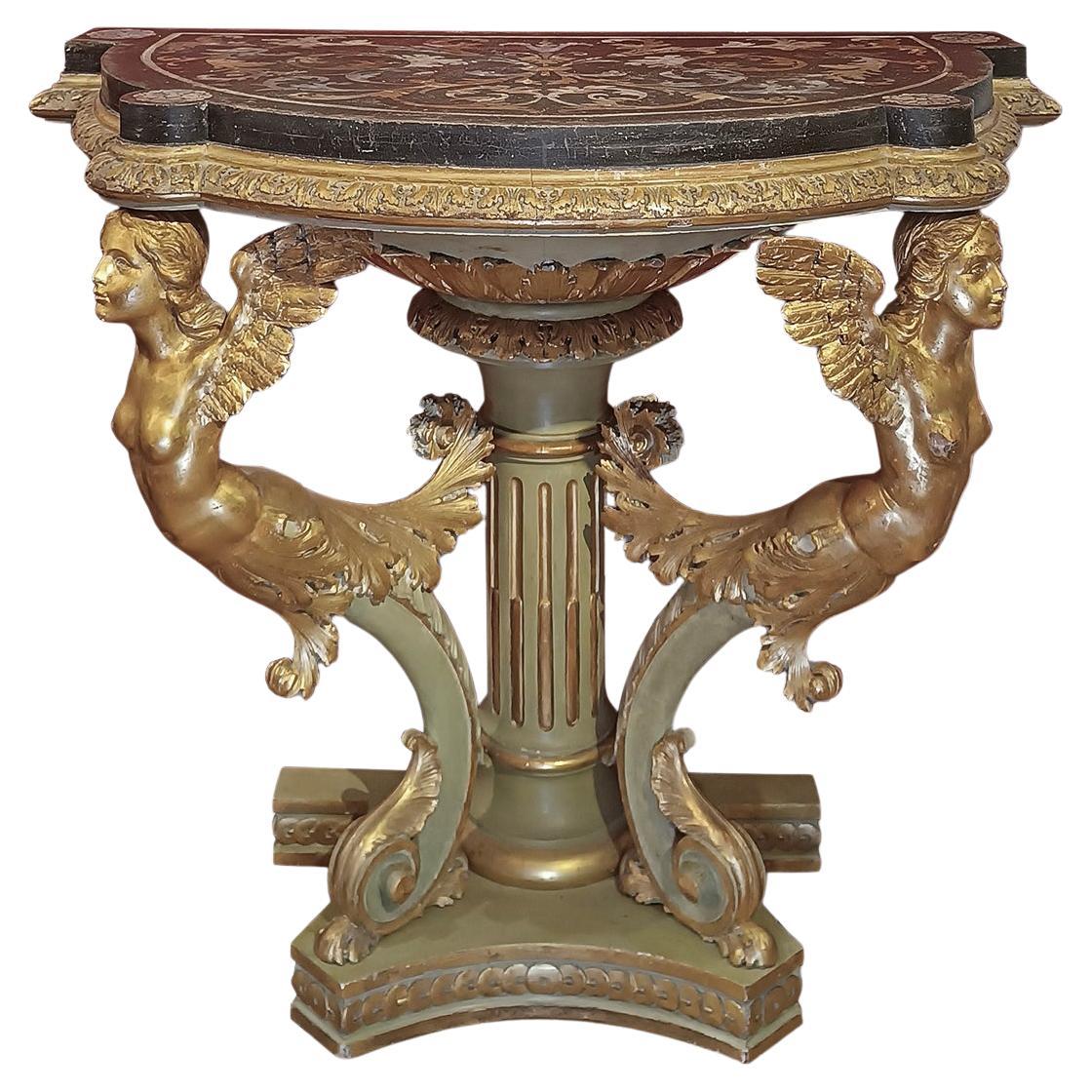 EARLY 19th CENTURY GILT AND PAINTED EMPIRE CONSOLE TABLE