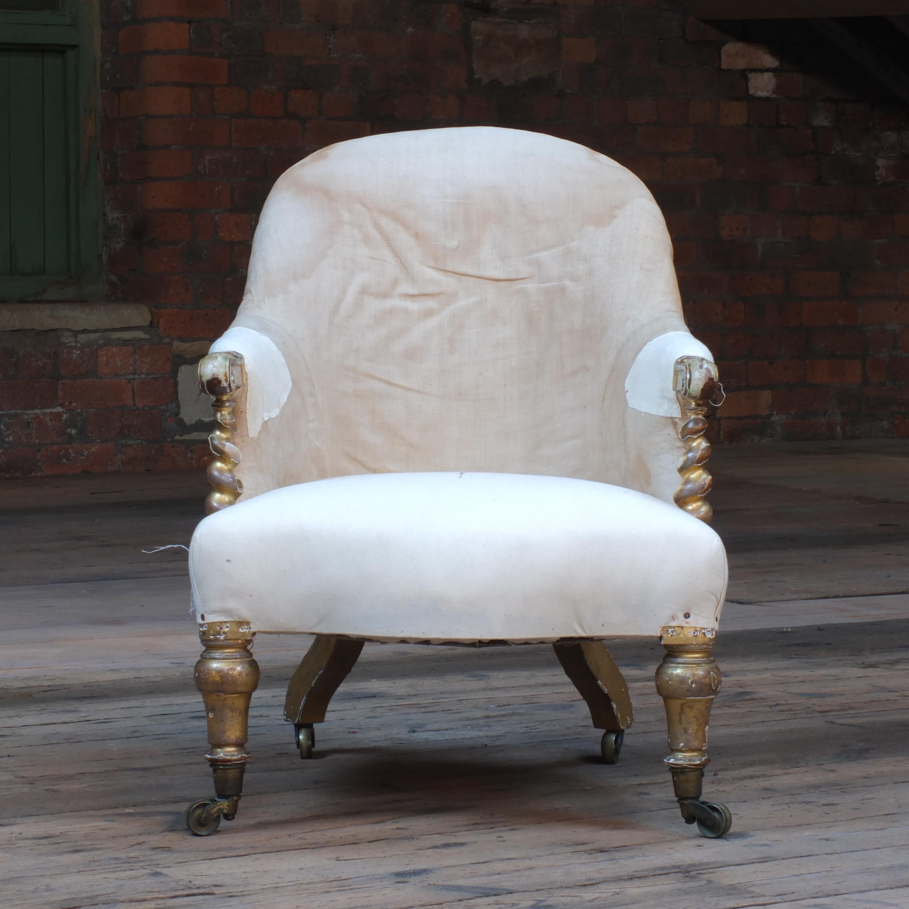 Victorian Early 19th Century Gilt Armchair by Miles & Edwards, C Hindley & Sons, c 1845