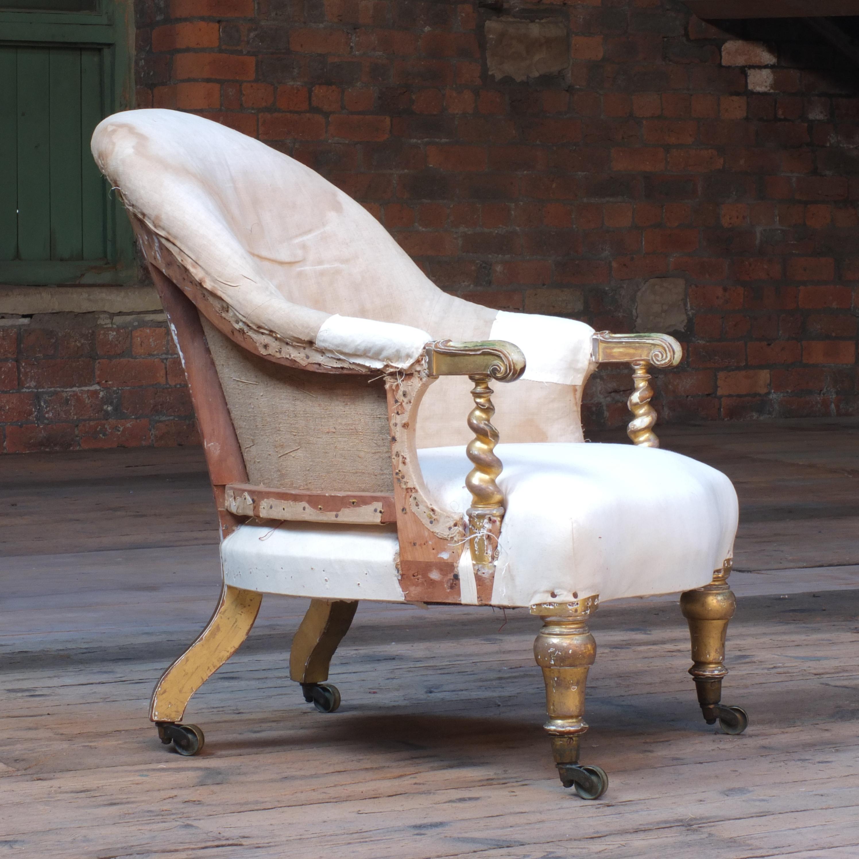 English Early 19th Century Gilt Armchair by Miles & Edwards, C Hindley & Sons, c 1845