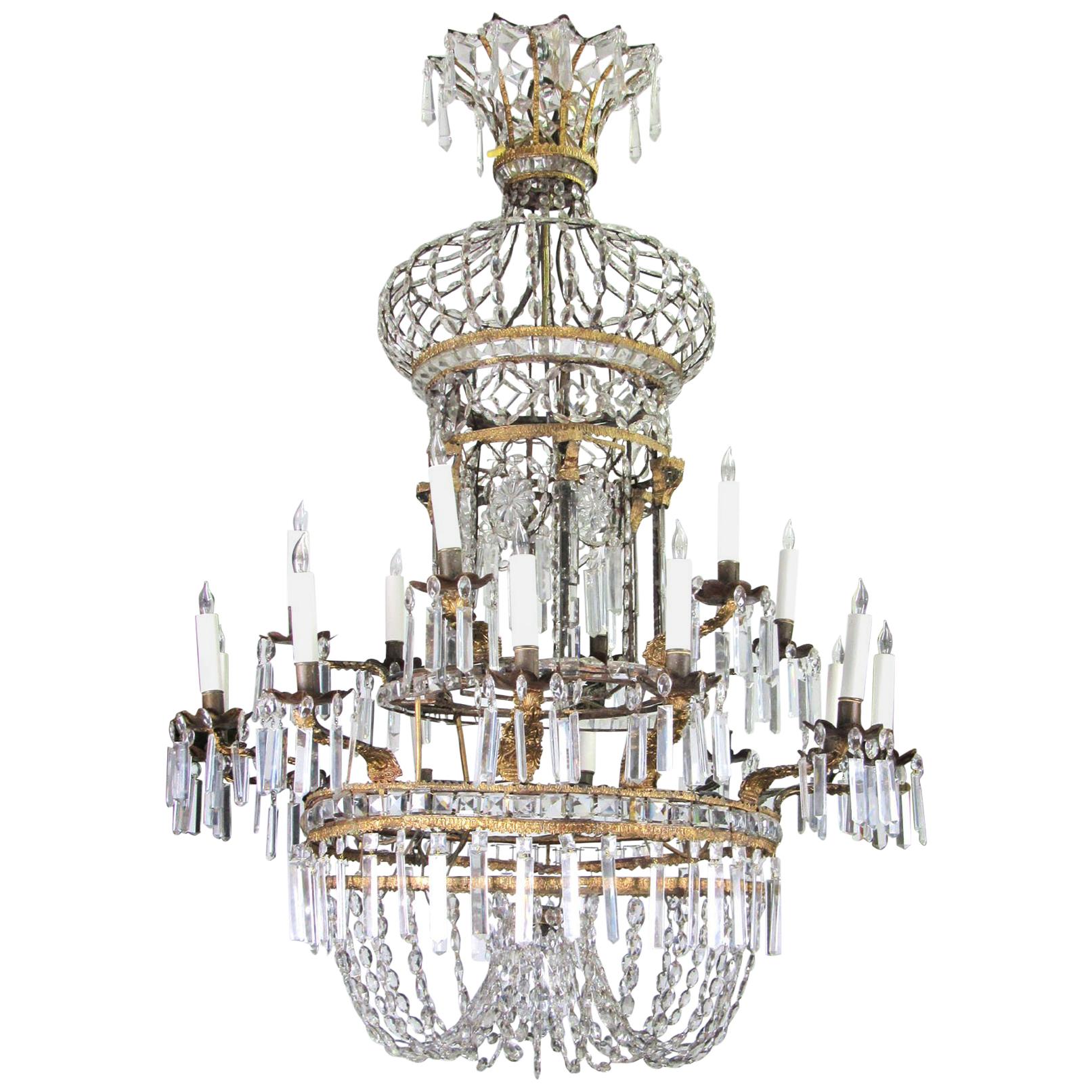 Early 19th Century Gilt Bronze and Crystal Chandelier For Sale