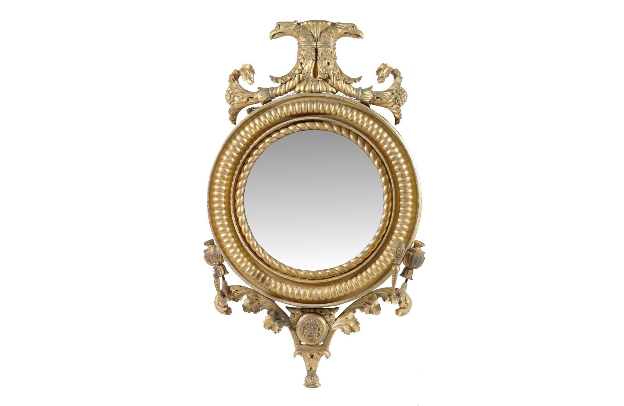 Regency Early 19th Century Gilt Convex Mirror For Sale