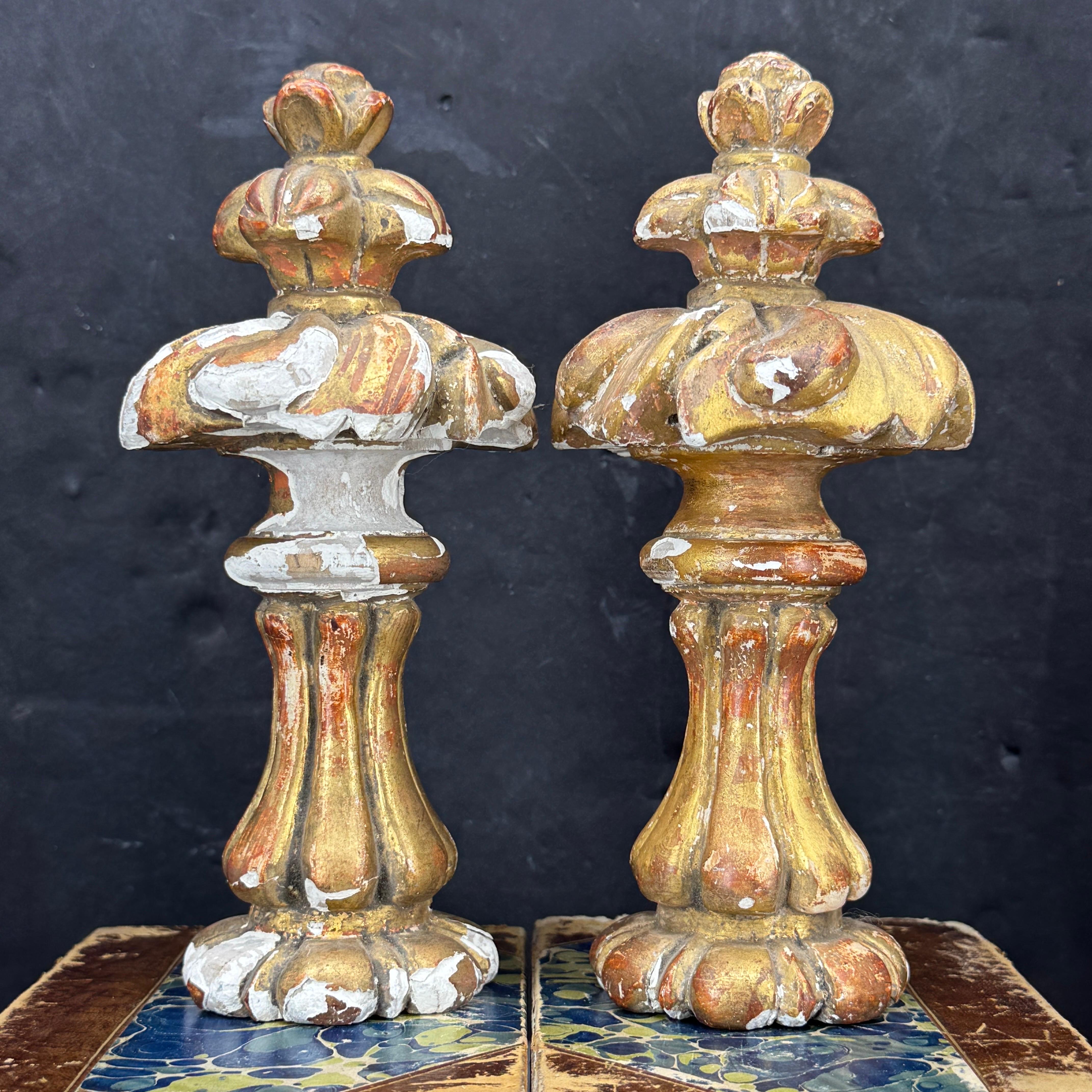 French Early 19th Century Gilded Wood Table Fragments. Beautiful period fragments constructed in gilt wood and ornamented with a floral design. These hand carved gilt pieces would be a wonderful architectural elements standing alone on console or