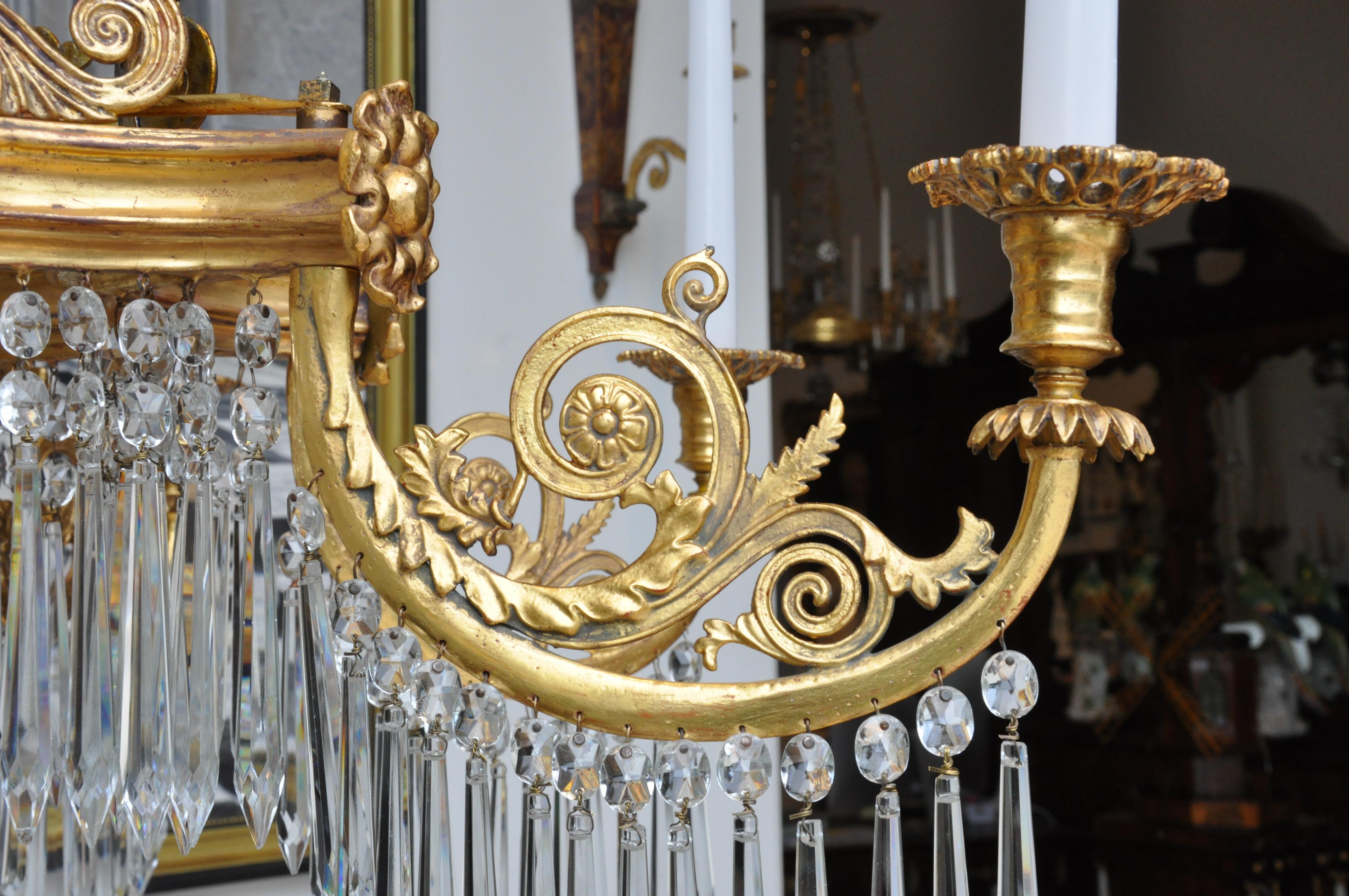 Crystal Early 19th Century Gilt Neoclassical Chandelier by Schinkel