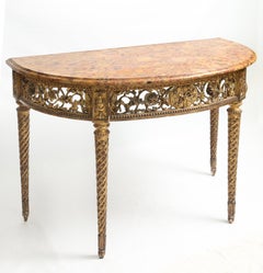 Early 19th Century Giltwood Demilune Console with Breche d'alep Marble Top