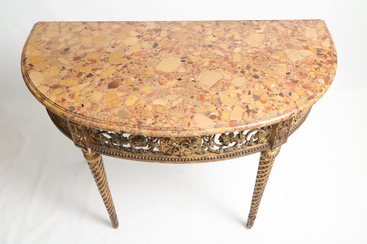 Early 19th Century Giltwood Demilune Console with Breche d'alep Marble Top In Good Condition In West Palm Beach, FL