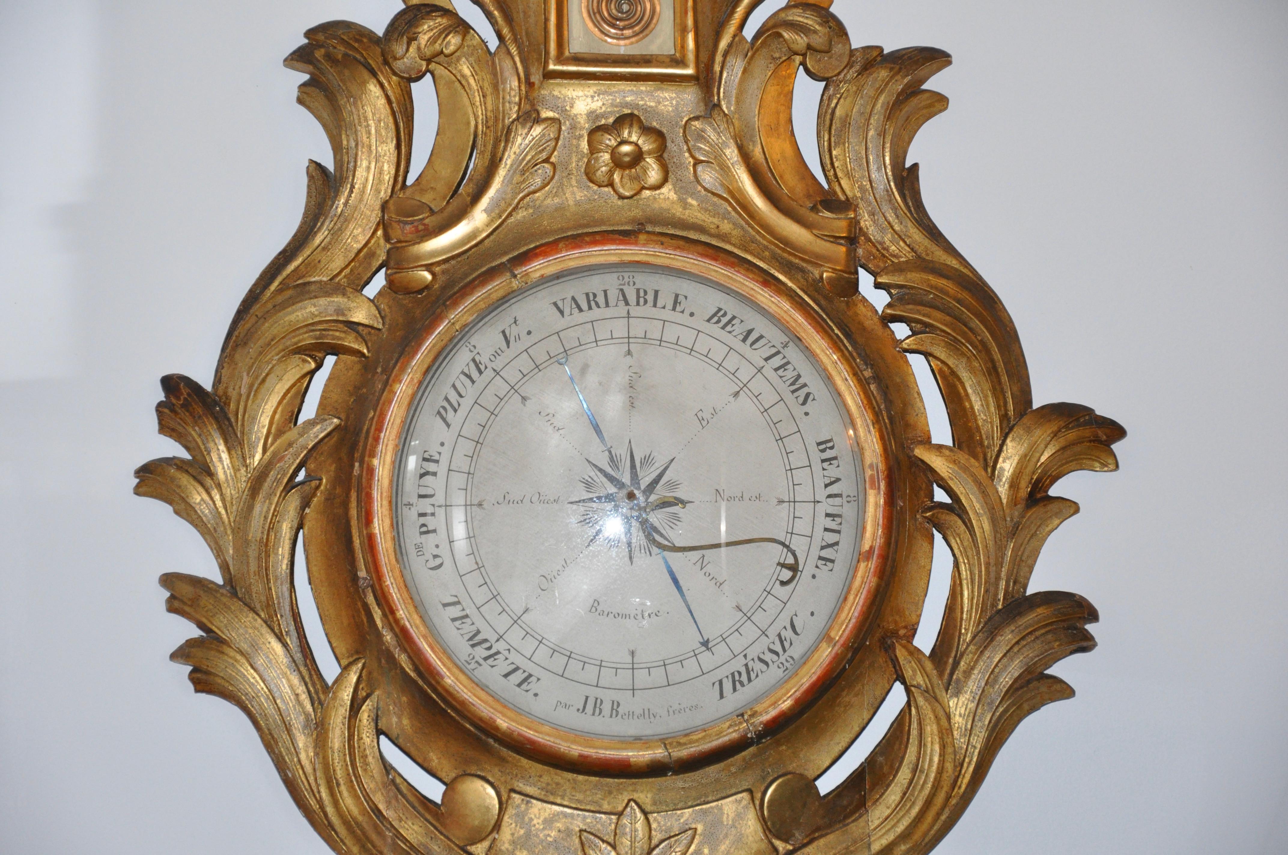French Early 19th Century Giltwood Louis XVI Barometer For Sale