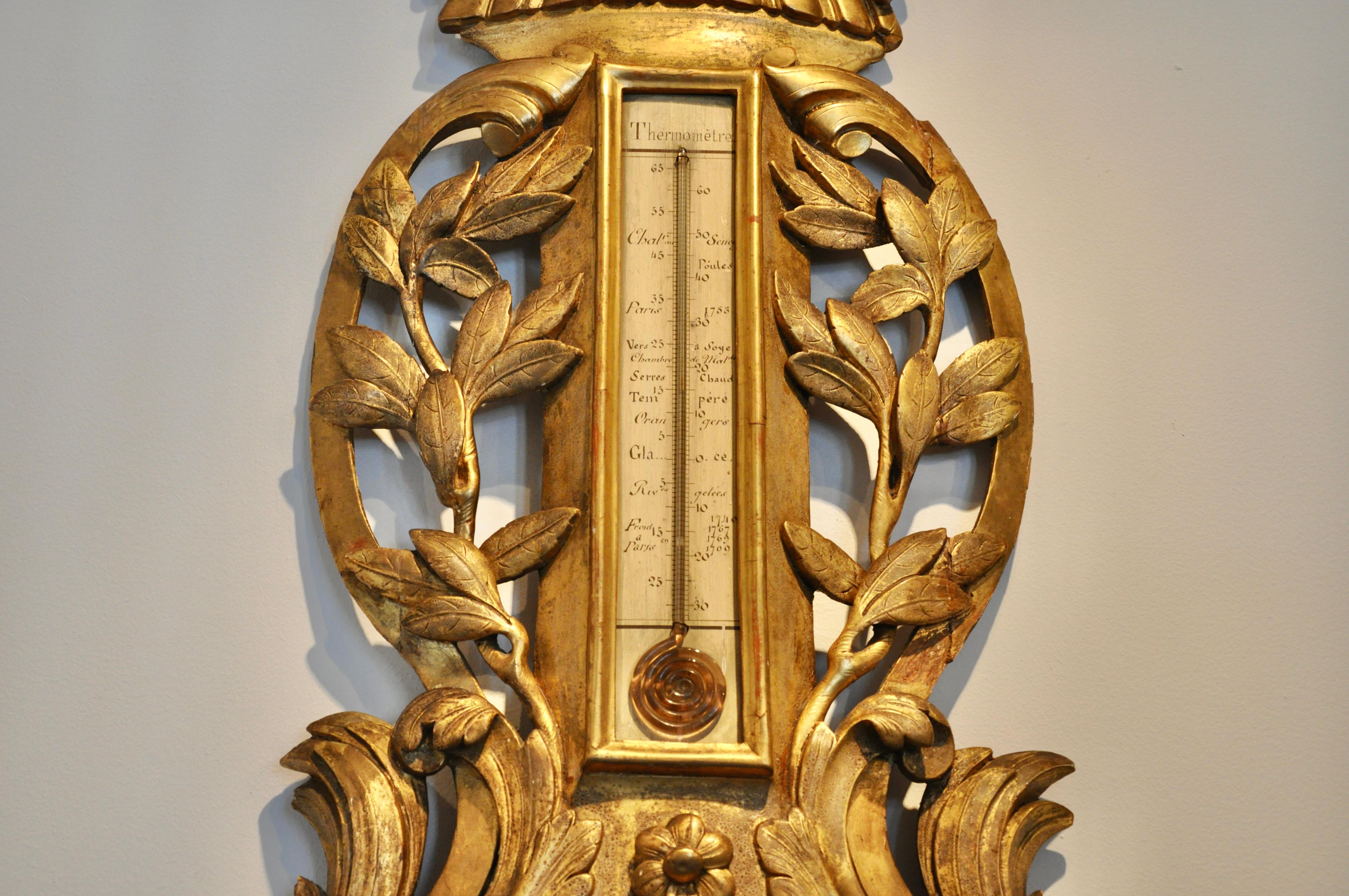 Early 19th Century Giltwood Louis XVI Barometer In Good Condition For Sale In Essex, MA
