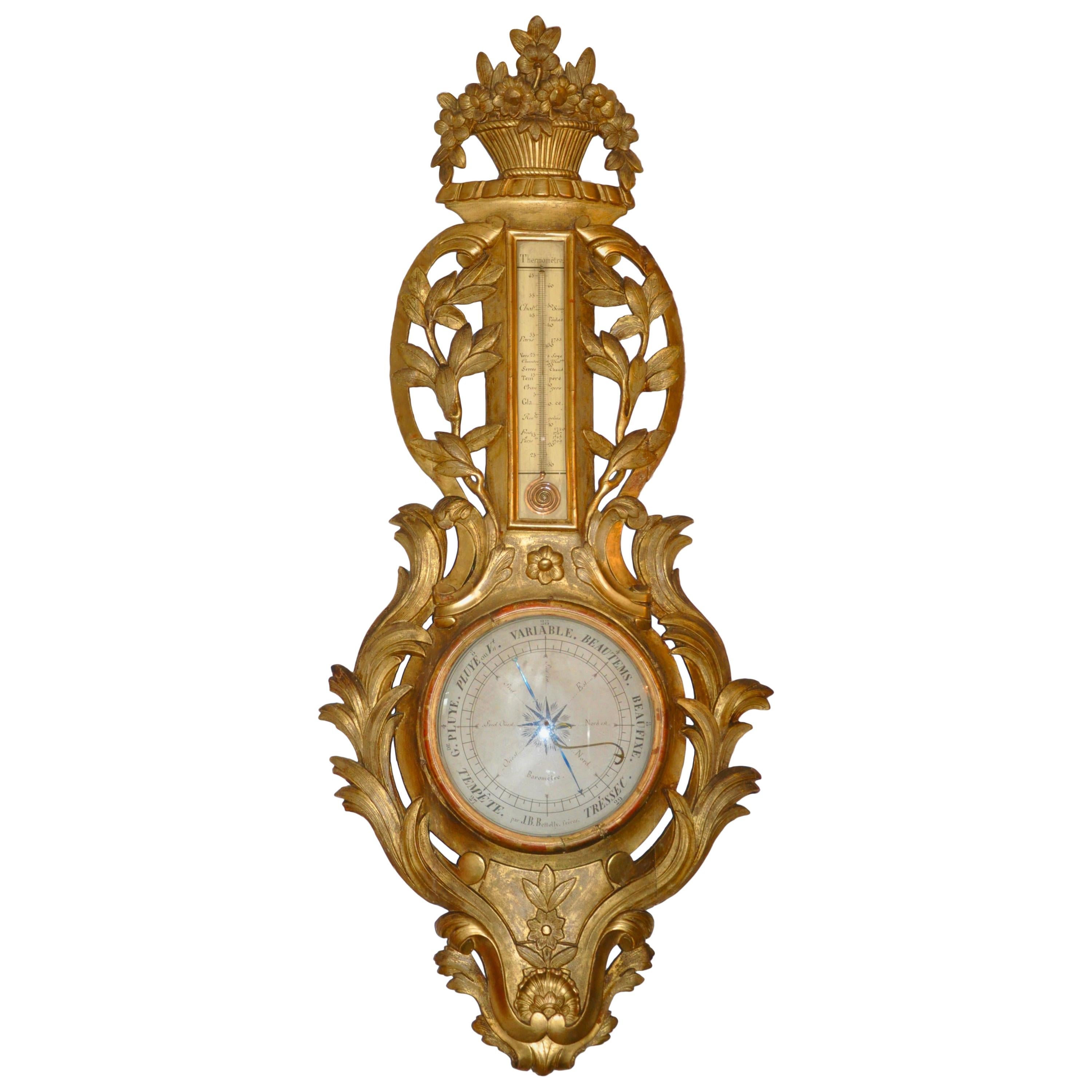 Barometer aus vergoldetem Holz im Louis-XVI-Stil des frühen 19. Jahrhunderts