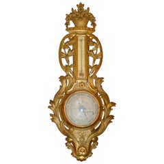 Antique Early 19th Century Giltwood Louis XVI Barometer