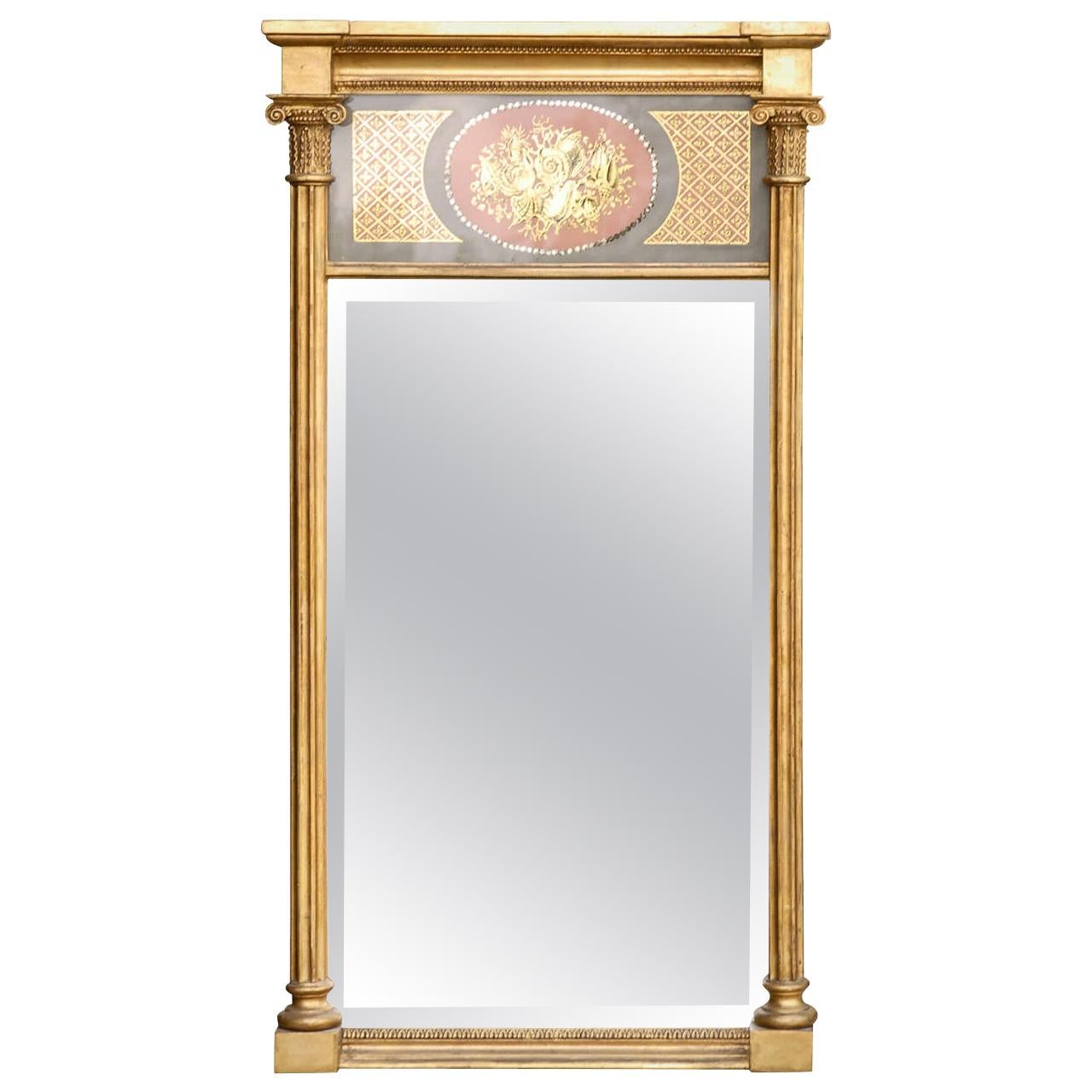 Early 19th Century Giltwood Verre Églomisé Mirror with Shell Scene For Sale