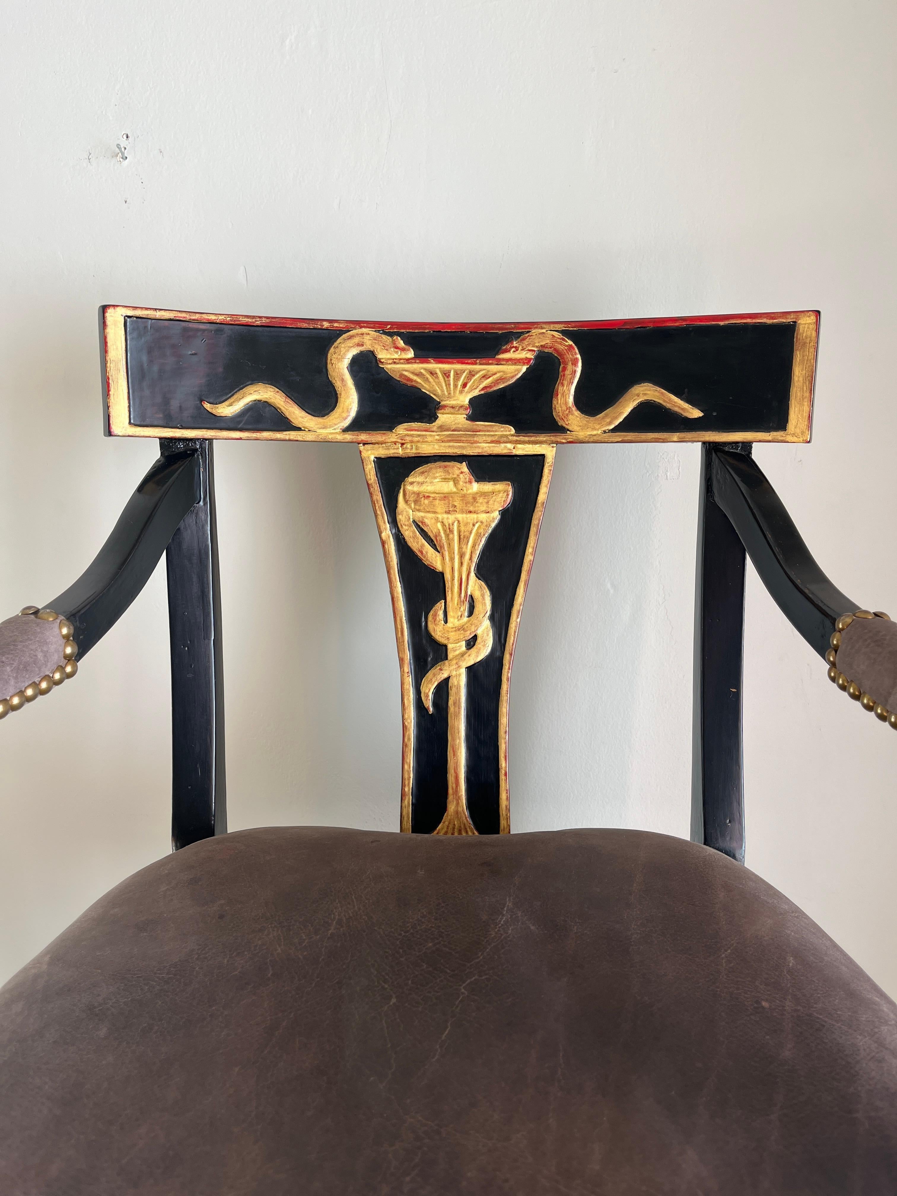 Regency Early 19th Century Gold Serpent Leather Chair, Estate of Patrick Nagel For Sale