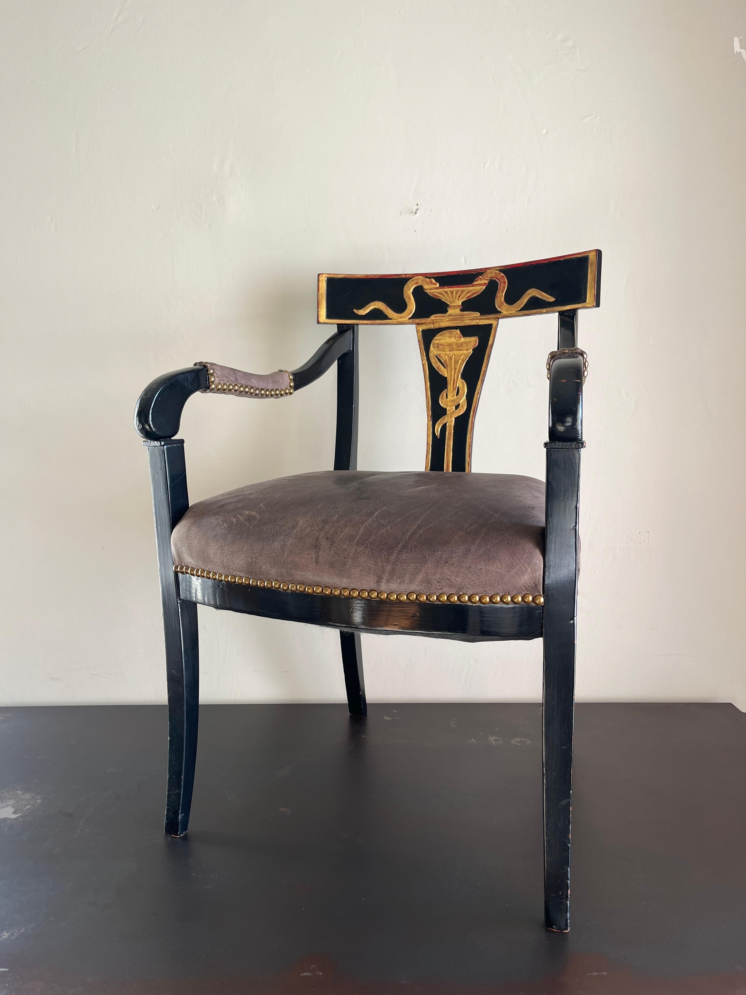 Italian Early 19th Century Gold Serpent Leather Chair, Estate of Patrick Nagel For Sale