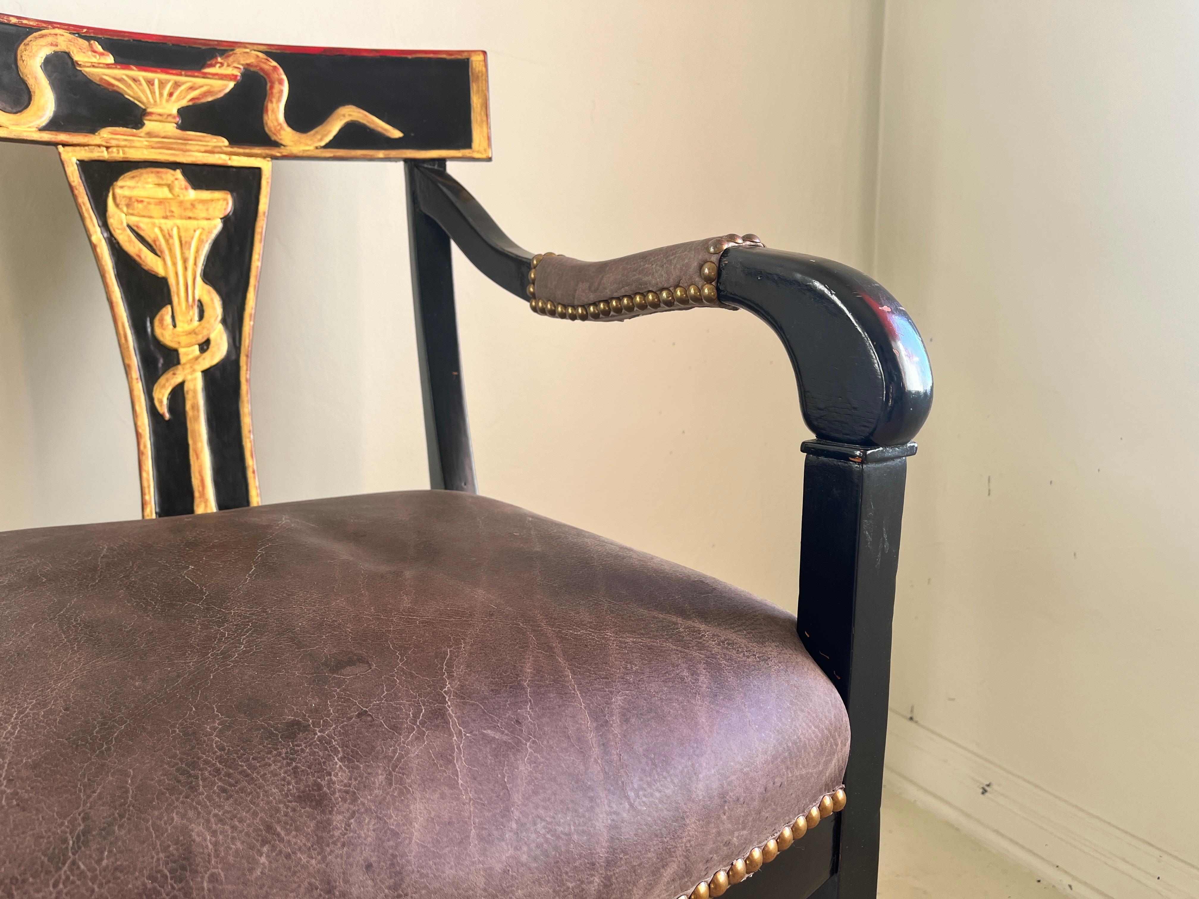 Early 19th Century Gold Serpent Leather Chair, Estate of Patrick Nagel In Fair Condition For Sale In Los Angeles, CA