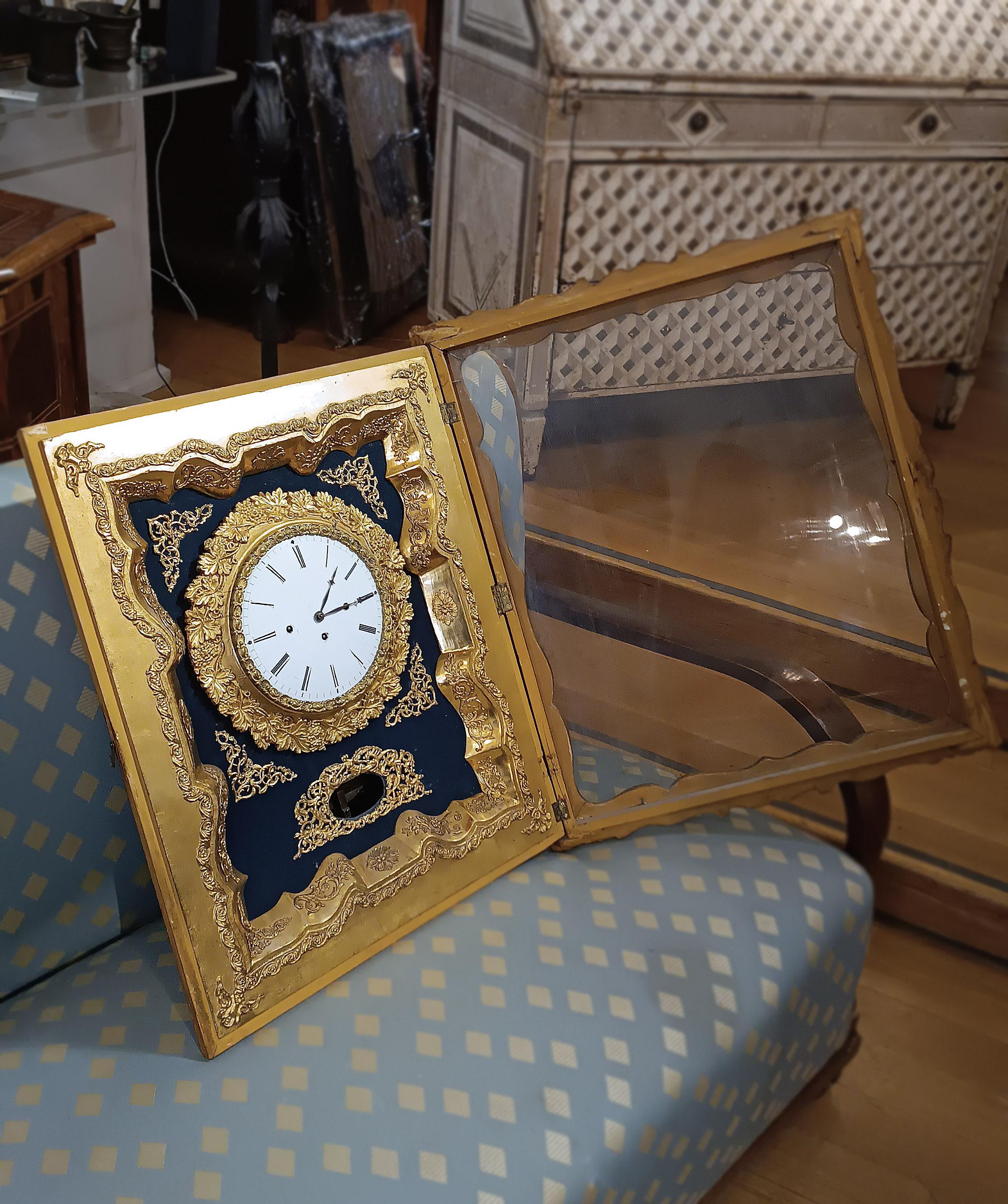 Empire EARLY 19th CENTURY GOLDEN WALL CLOCK WITH MUSIC BOX For Sale