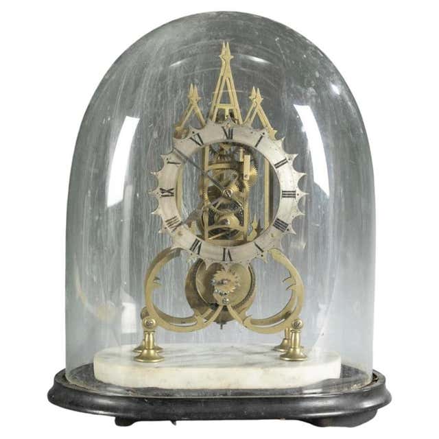 French Thin Glass Pinwheel Escapement Big Wheel Marble Base Skeleton ...