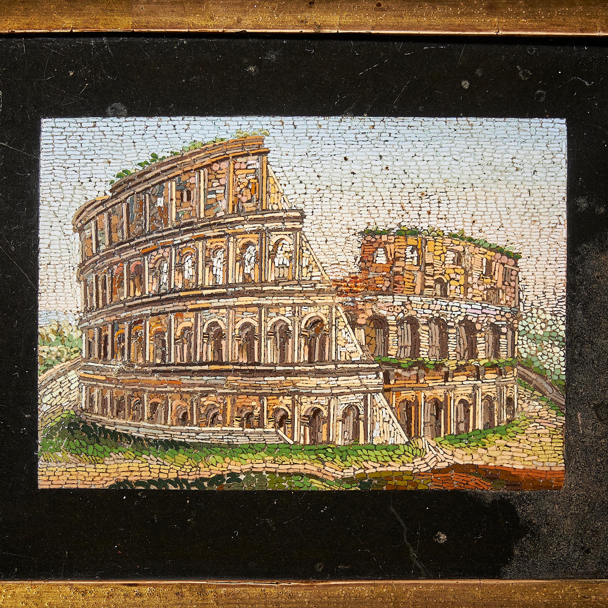 Mosaic Early 19th Century Grand Tour Framed Pulvinated Micromosaic of the Colosseum