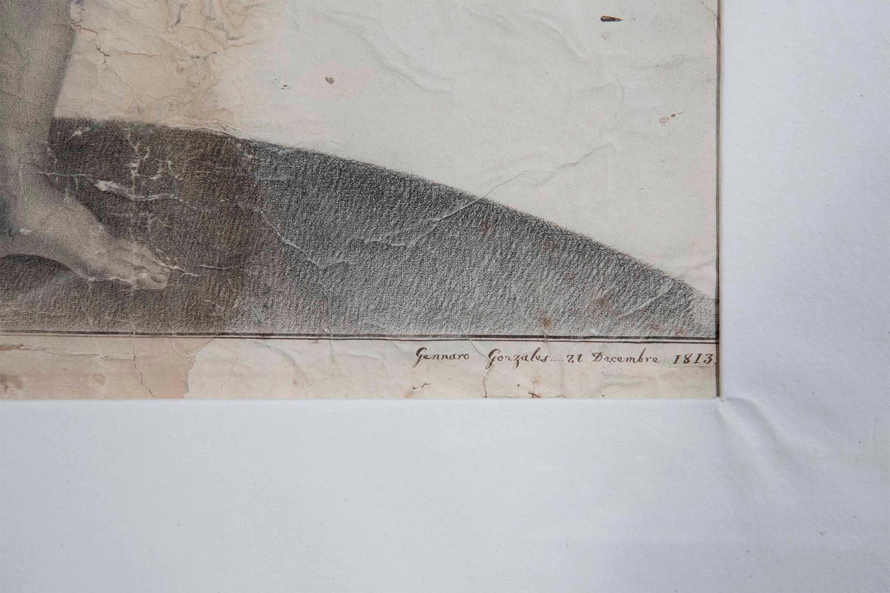 Italian Early 19th Century Grand Tour Male Nude Drawing of an Athletic Youth For Sale